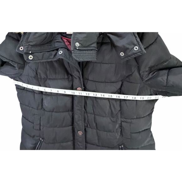 Tommy Hilfiger Puffer Coat Womens XL Black Faux Fur Trim Hooded Warm Outdoor Y2K - Picture 6 of 16